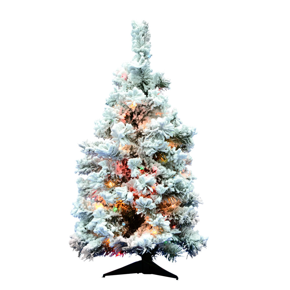 Vickerman 36" Flocked Alaskan Pine Artificial Christmas Tree 100 Multi-Colored Dura-Lit lights