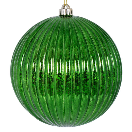 Vickerman 6" Emerald Shiny Lined Mercury Ball Ornament 4 per bag.