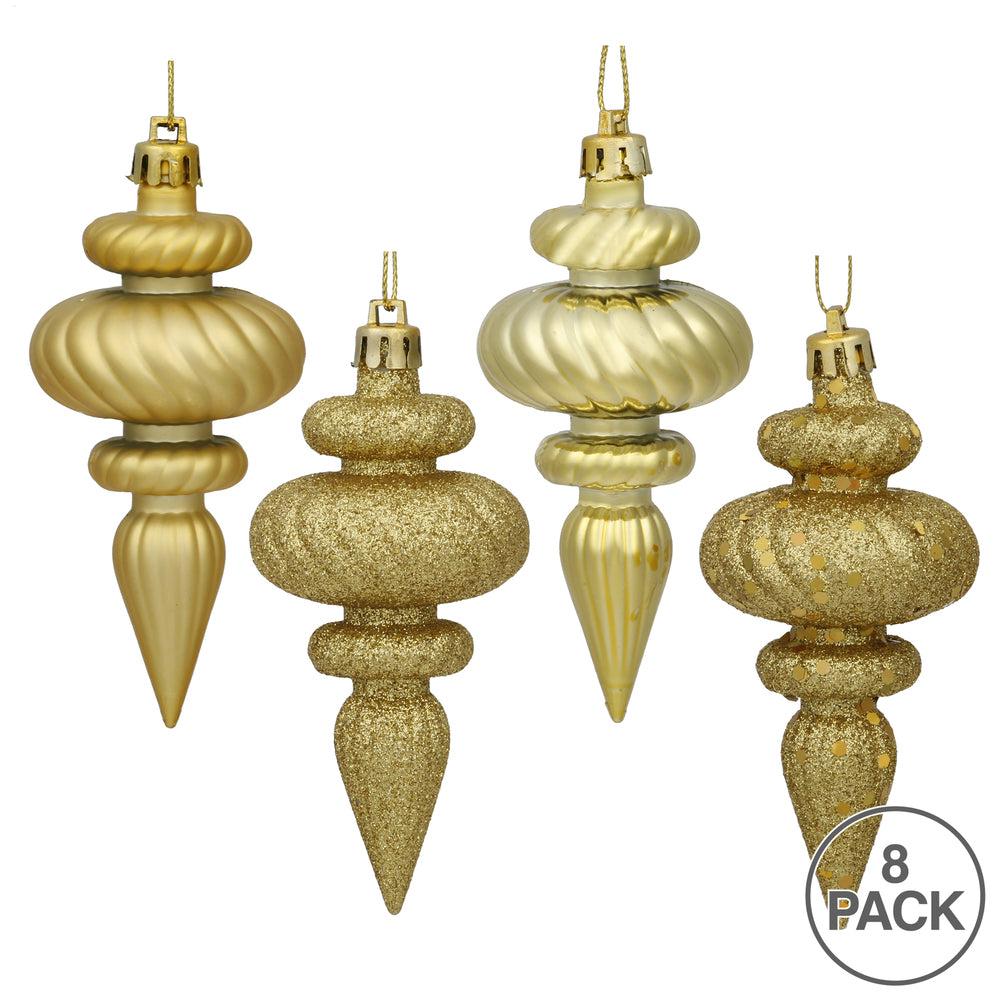 Vickerman 4" Gold 4-Finish Finial Ornament 8 per Box