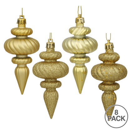 Vickerman 4" Gold 4-Finish Finial Ornament 8 per Box