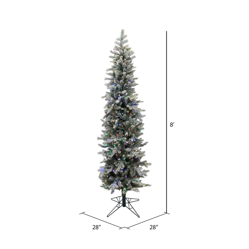 Vickerman 8' Frosted Glitter Tannenbaum Pine Artificial Christmas Tree, Multi-Colored LED Lights