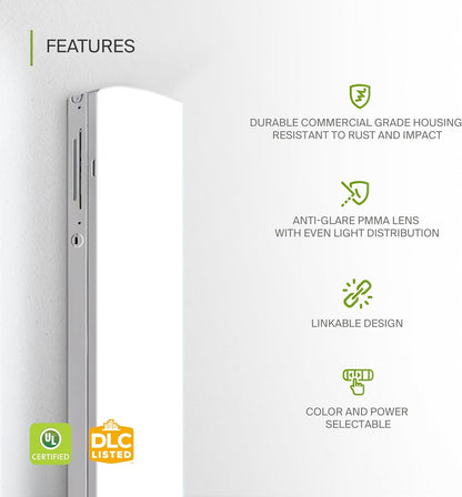 ASD Lighting LED Stairwell Fixture with Q-base 2feet Power Adjustable 15/20/25W 120-277V CCT Selectable 3500/4000/5000K Dimmable White UL DLC Premium