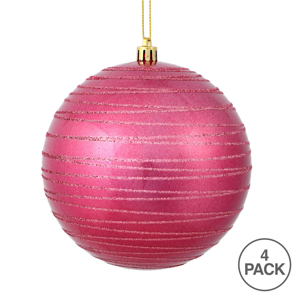 Vickerman 4" Mauve Candy Finish Ball Ornament with Glitter Lines 4 per Bag