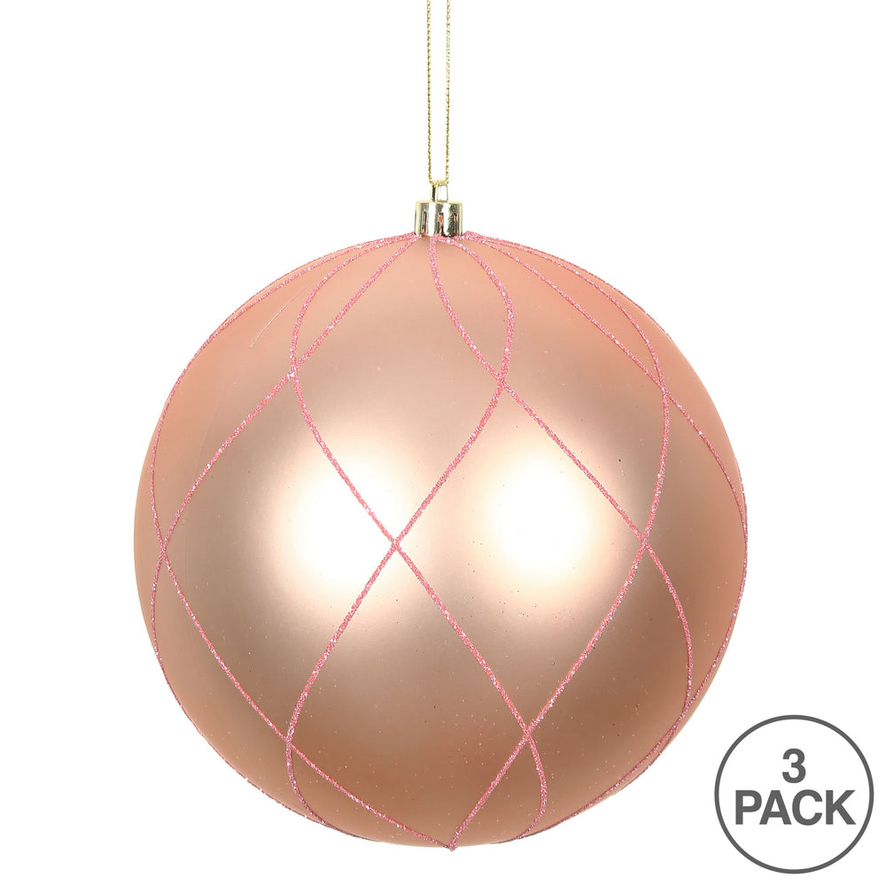 Vickerman 6" Rose Gold Matte and Glitter Swirl Ball Ornament 3 per Box