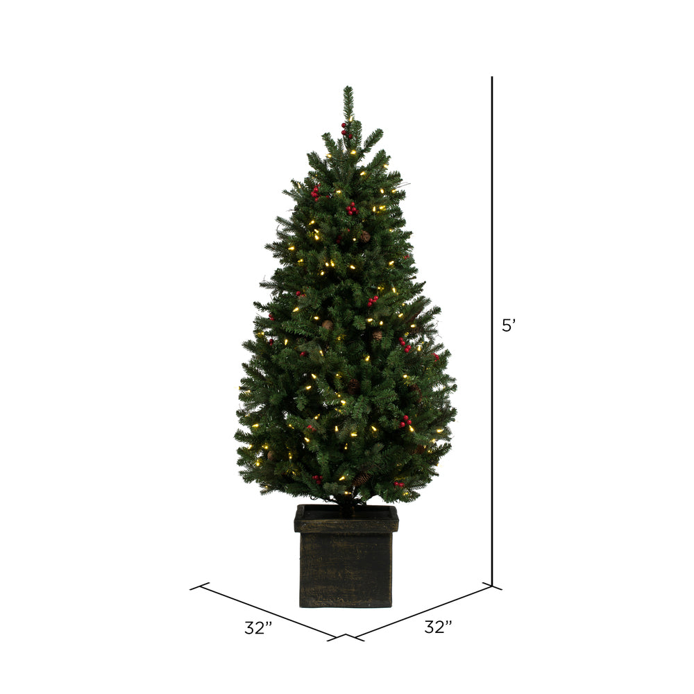 Vickerman 5' x 32" Potted Mixed Berry Pine Artificial Christmas Tree Warm White Dura-lit LED Lights