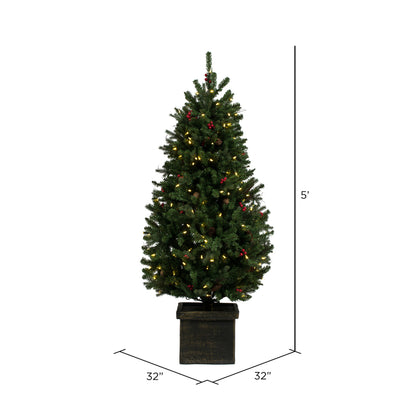 Vickerman 5' x 32" Potted Mixed Berry Pine Artificial Christmas Tree Warm White Dura-lit LED Lights