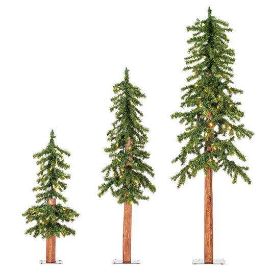 Vickerman 2' 3' 4' Natural Alpine Artificial Christmas Tree Set Warm White LED Lights Set of 3