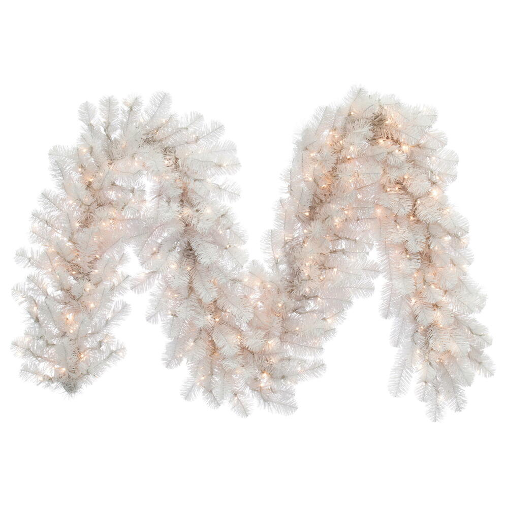 Vickerman 9' x 18" White Artificial Christmas Garland Warm White LED 3MM 8 Function Lights