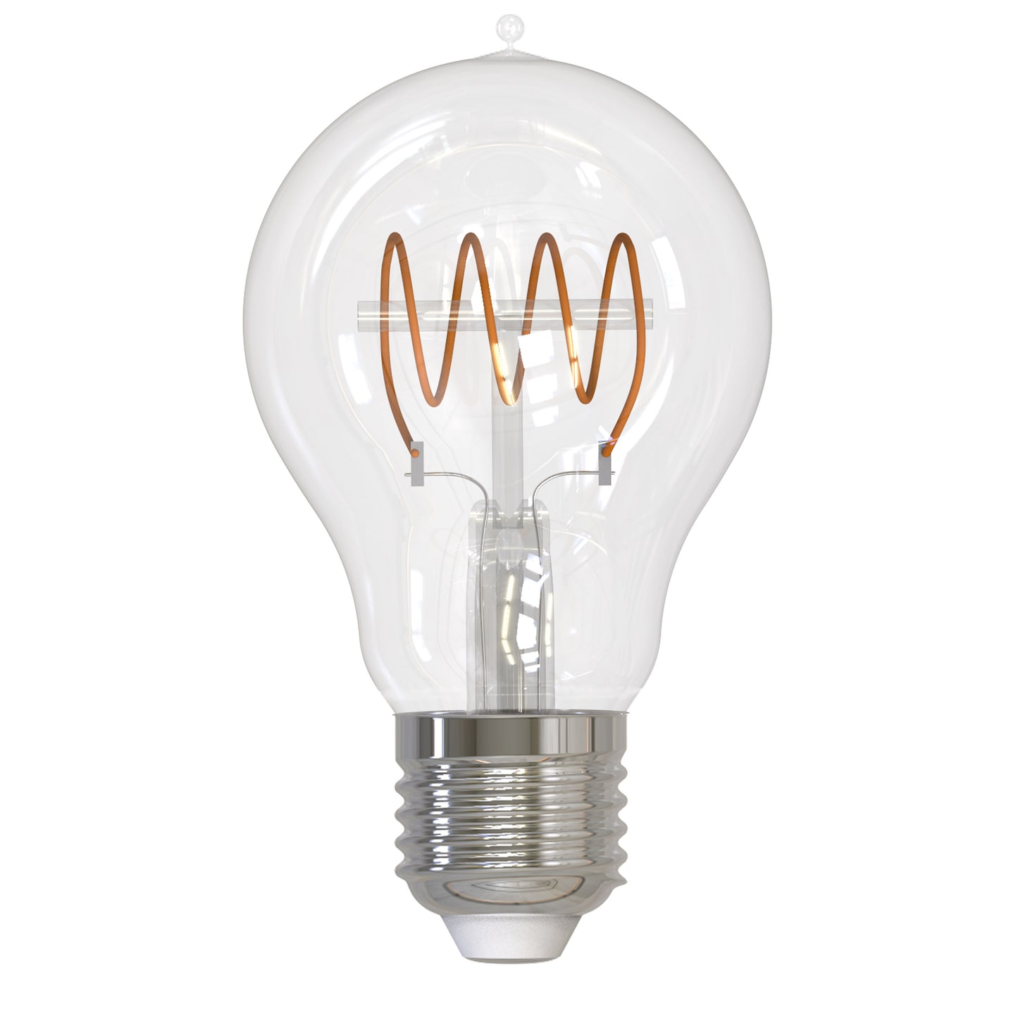 Bulbrite LED A19 Curved Filament Loop, Dimmable E26 Medium Base, Clear Finish, 2100K-Amber Light 4 Watts