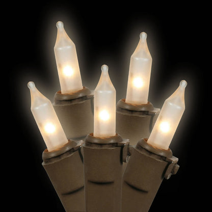 Vickerman 100 Frosted White Mini-Lights on Brown Wire 33' Christmas Light Strand