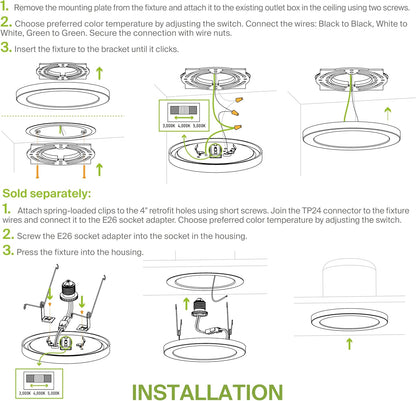 ASD Lighting LED Round Surface Mini Panel 9" 18W CCT Selectable 3000/4000/5000K Dimmable Black ETL Energy Star