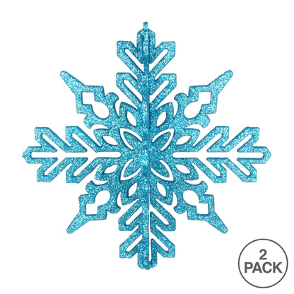 Vickerman 9" Turquoise 3D Glitter Snowflake Christmas Ornament Pack of 2