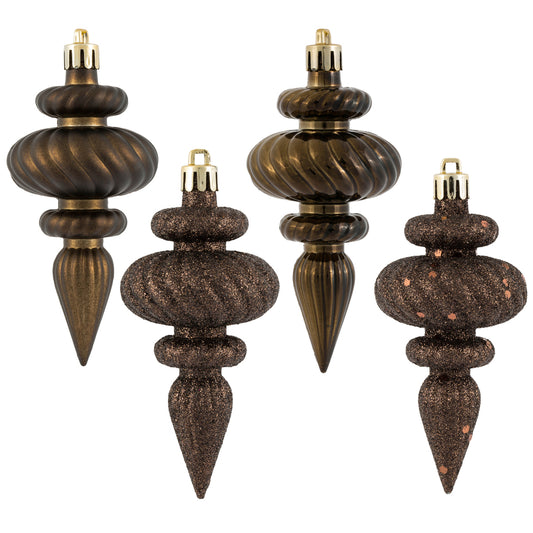 Vickerman 4" Chocolate 4-Finish Finial Ornament 8 per Box