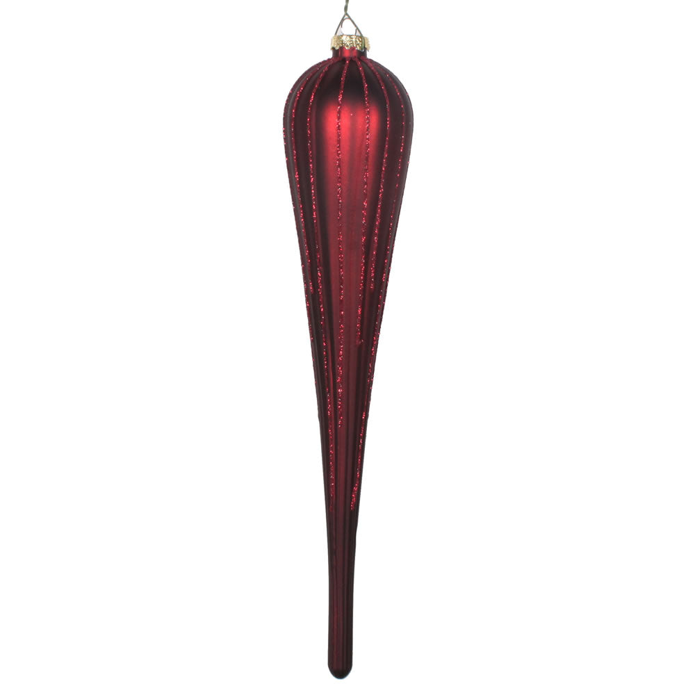 Vickerman 11" Burgundy Matte Glitter Drop Christmas Ornament Set of 3