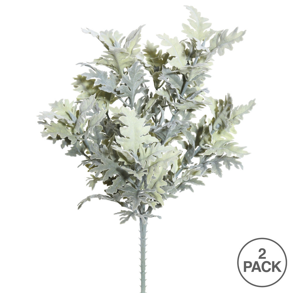 Vickerman 16" Artificial Green Flocked Dusty Miller Bush Set of 2