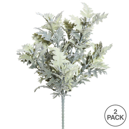 Vickerman 16" Artificial Green Flocked Dusty Miller Bush Set of 2