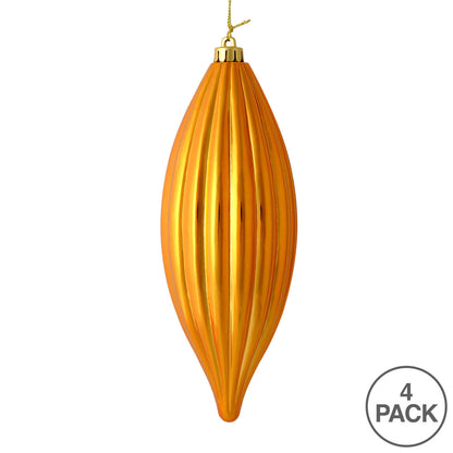 Vickerman 8" Antiq Gold Shiny Line Finial Ornament Pack of 4