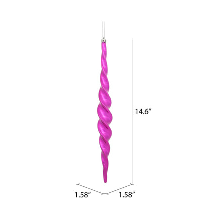 Vickerman 14.6" Fuchsia Shiny Spiral Icicle Christmas Ornament Pack of 2