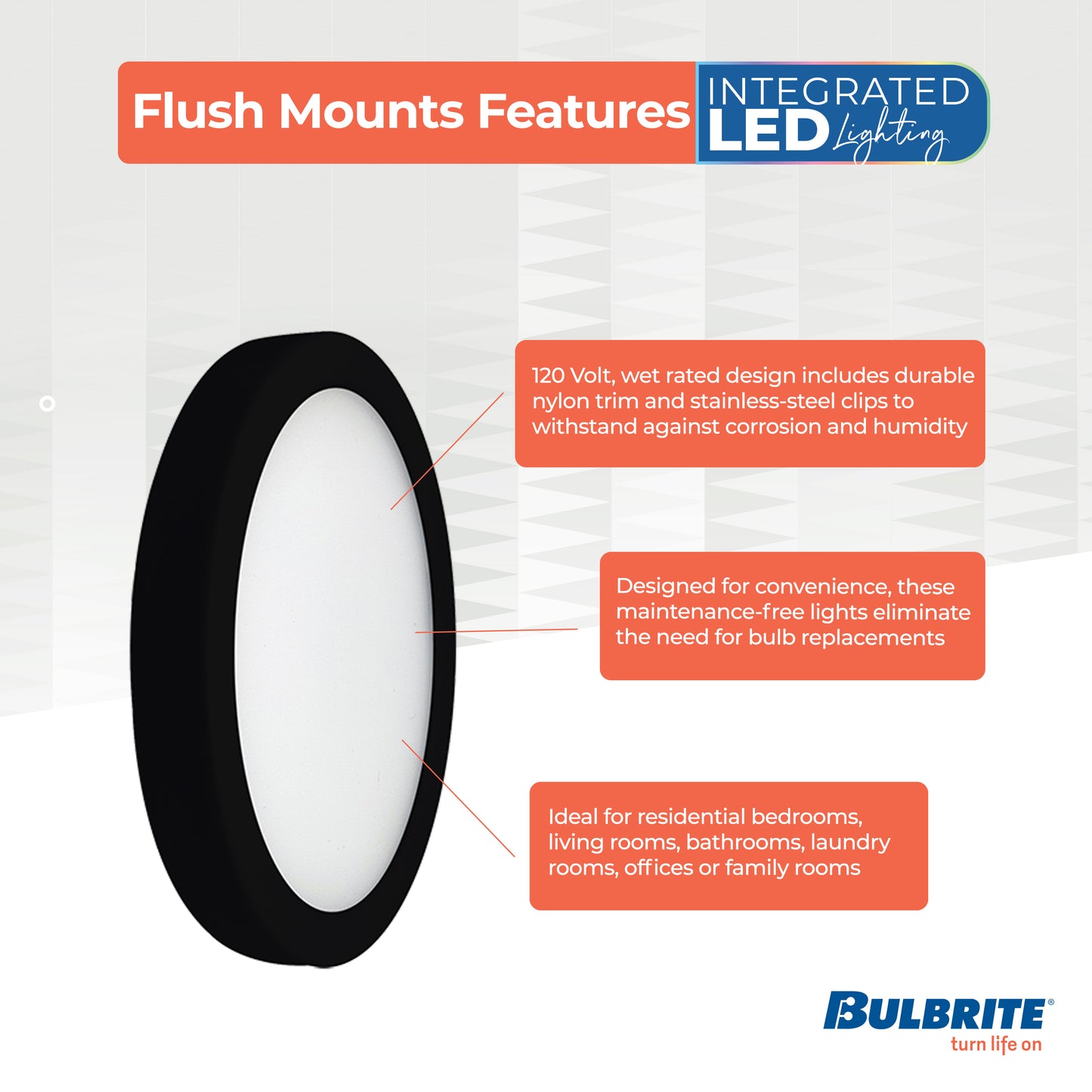 Bulbrite 773601 5 in.Round 10.3-Watt 3000K LED Flush Mount Light, 850 Lumens, Black