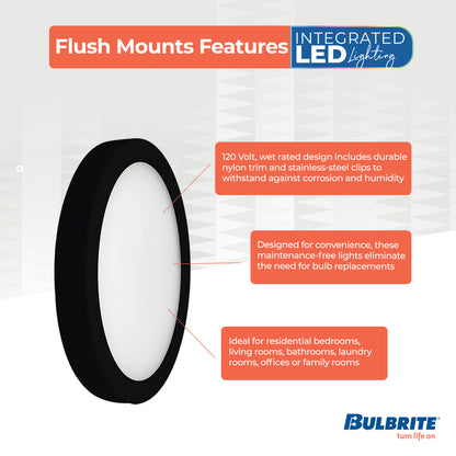 Bulbrite 773601 5 in.Round 10.3-Watt 3000K LED Flush Mount Light, 850 Lumens, Black