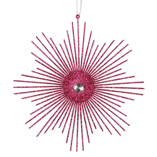 Vickerman 6.5" Fuchsia Snowflake Burst Glitter Christmas Ornament 6 per Bag