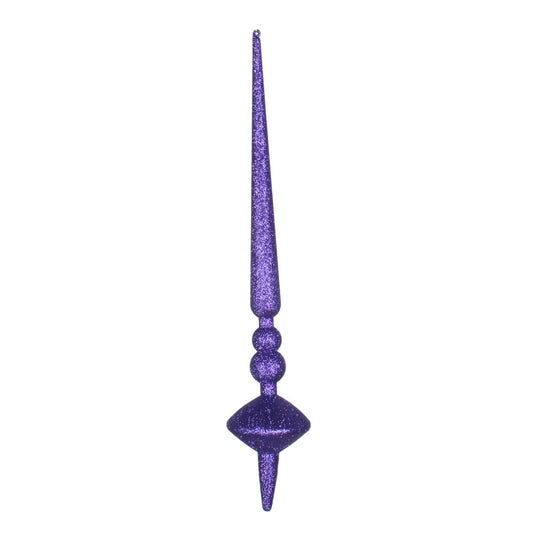 Vickerman 18" Purple Glitter Cupola Finial. This long finial ornament adds depth and texture to any holiday decorating project. Made with shatterproof plastic.