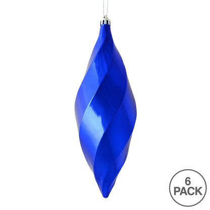 Vickerman 8" Cobalt Blue Shiny Swirl Finial Ornament Pack of 6