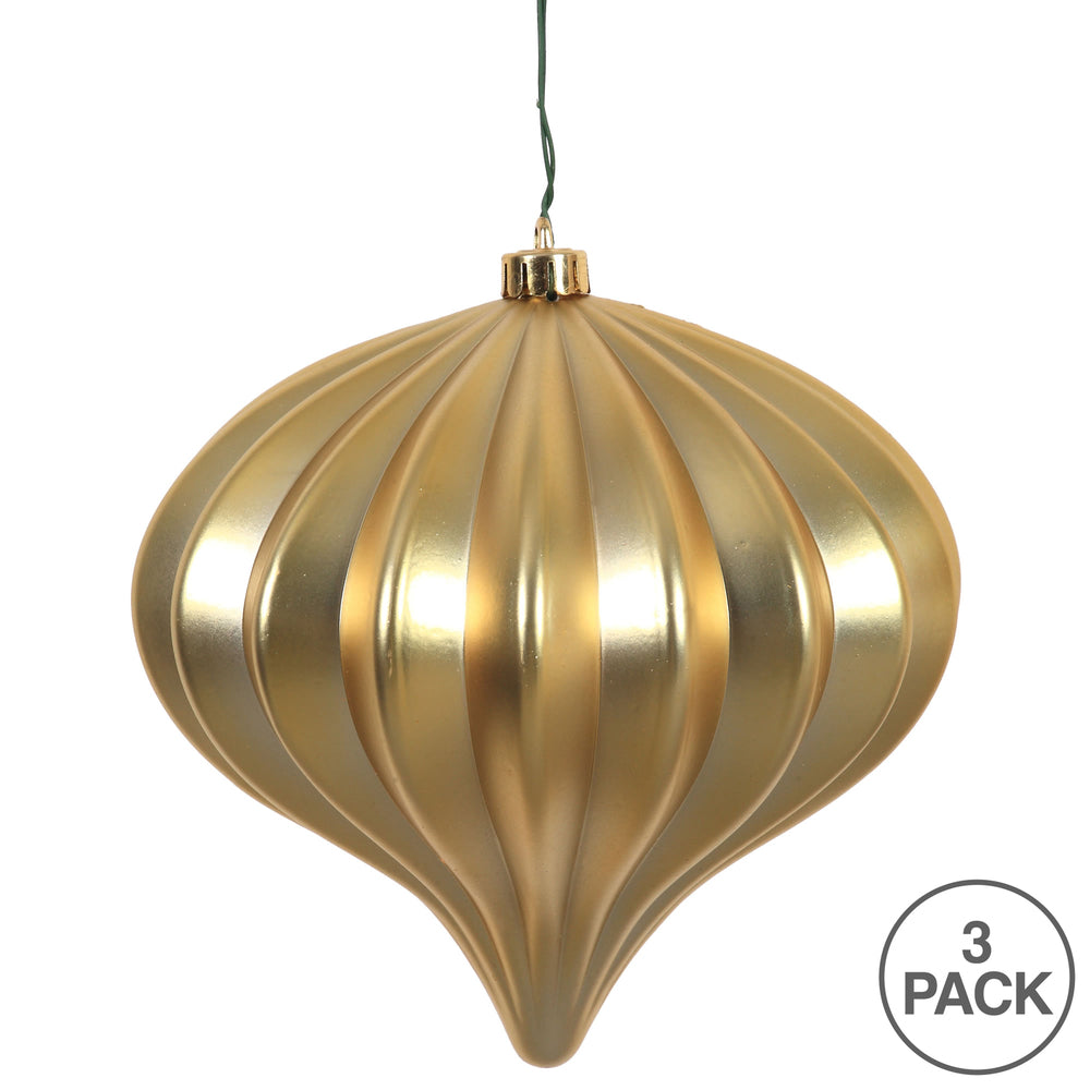 Vickerman 5.7" Gold Matte Onion Christmas Ornament UV treated Set of 3