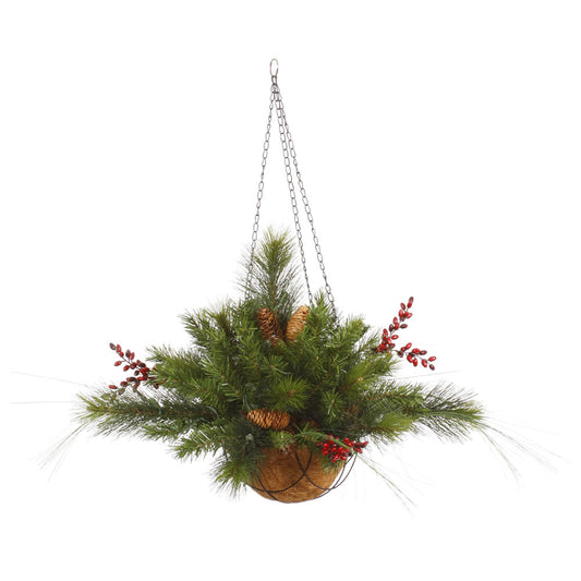 Vickerman 12" Mixed Berry and Cone Artificial Christmas Hanging Basket Unlit