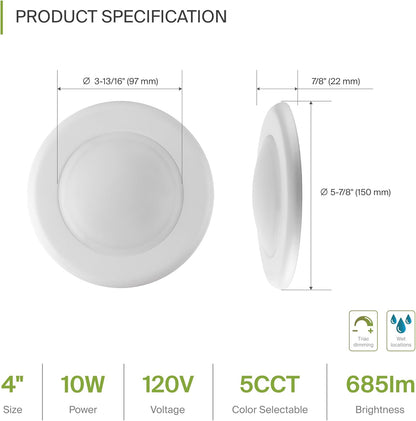 ASD Lighting LED Disk Light 4inch 10W 120V Triac 2700/3000/3500/4000/5000K White UL Energy Star 12 pack