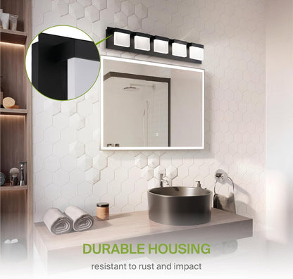 ASD Lighting LED Vanity 5-light 28W 120V CCT Selectable 3000/4000/5000K Dimmable Black ETL