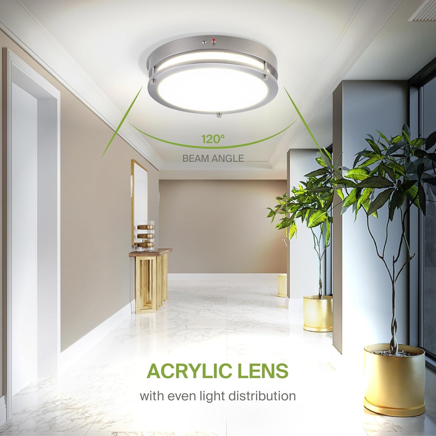 ASD Lighting LED Double Ring Flushmount 16inch 24W 120-277V Triac 3000/4000/5000K with Battery Back-up 12W Nickel ETL