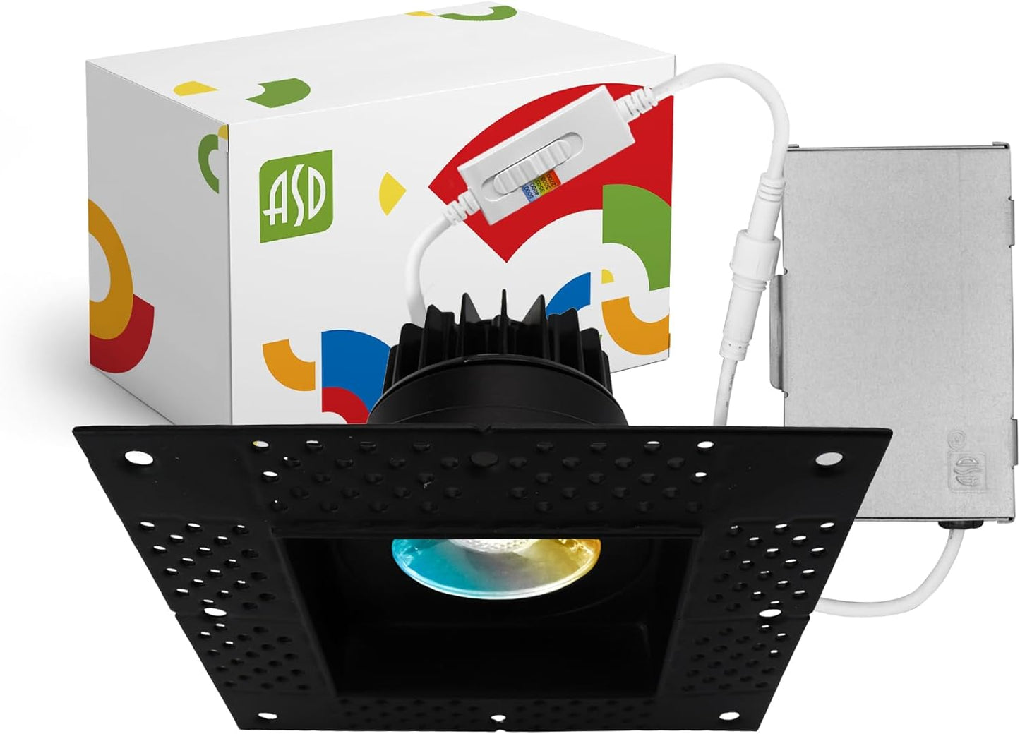 ASD Lighting LED Trimless Downlight Square 3.5inch 12W 120V Triac 2700/3000/3500/4000/5000K Black ETL