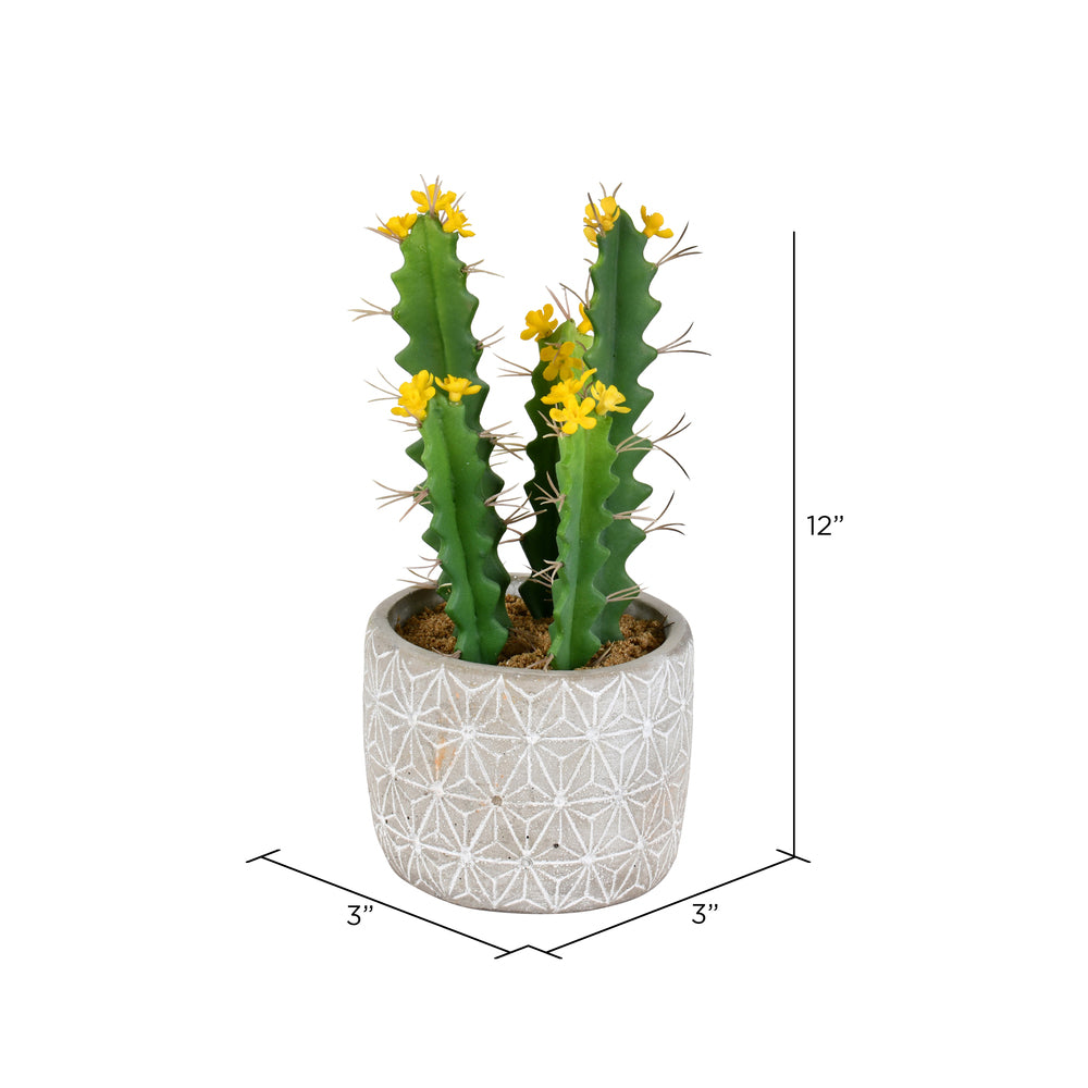 Vickerman 12" Artificial Green Cactus in Cement Pot.