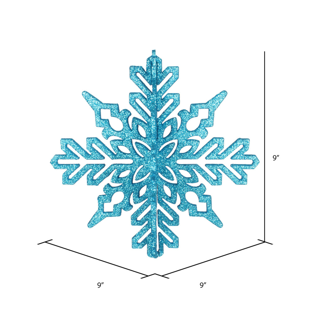 Vickerman 9" Turquoise 3D Glitter Snowflake Christmas Ornament Pack of 2