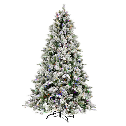 Vickerman 5.5' x 40" Flocked Ellis Pine Artificial Christmas Tree Multi-colored Dura-Lit® LED Lights