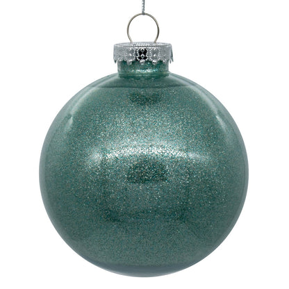 Vickerman 4" Clear Ball Christmas Ornament with Frosty Mint Glitter Interior 6 Pieces per bag