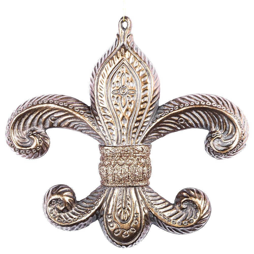 Vickerman 7.3" Mocha Antique Fleur-de-lis Christmas Ornament Pack of 2
