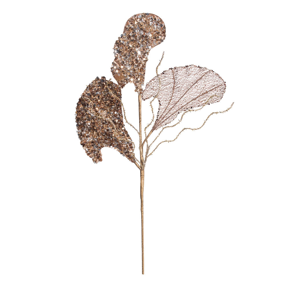 Vickerman 20" Chocolate Fiddle Leaf Glitter Artificial Christmas Spray. Includes 3 sprays per pack.