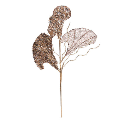 Vickerman 20" Chocolate Fiddle Leaf Glitter Artificial Christmas Spray. Includes 3 sprays per pack.