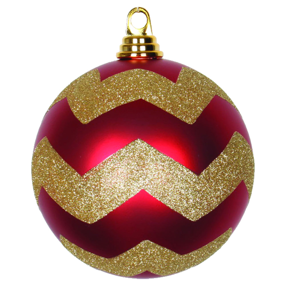 Vickerman 6" Red and Gold Matte Chevron Ball Christmas Ornament with Glitter Accents