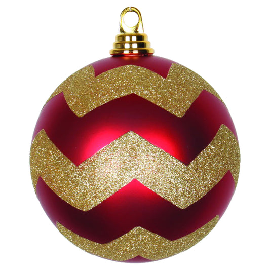Vickerman 6" Red and Gold Matte Chevron Ball Christmas Ornament with Glitter Accents