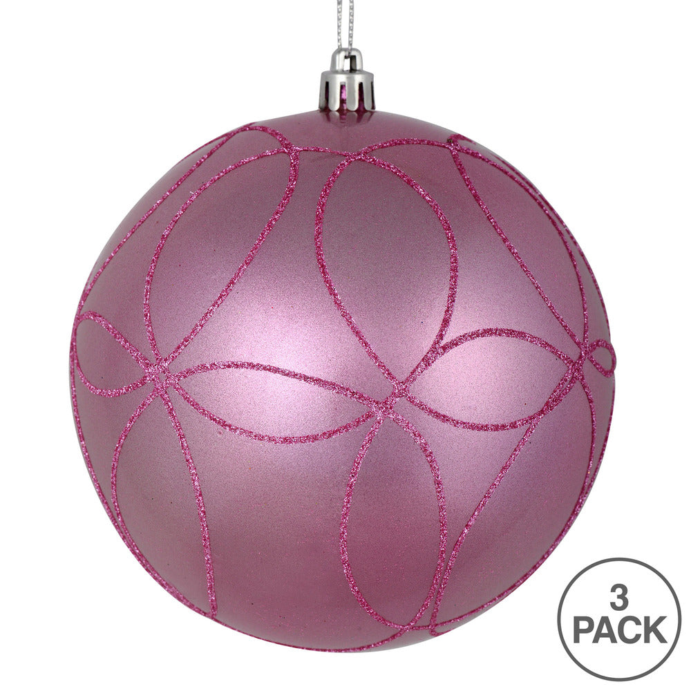 Vickerman 6" Pink Candy Ornament with Circle Glitter Pattern 3 per Bag