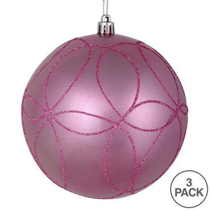 Vickerman 6" Pink Candy Ornament with Circle Glitter Pattern 3 per Bag