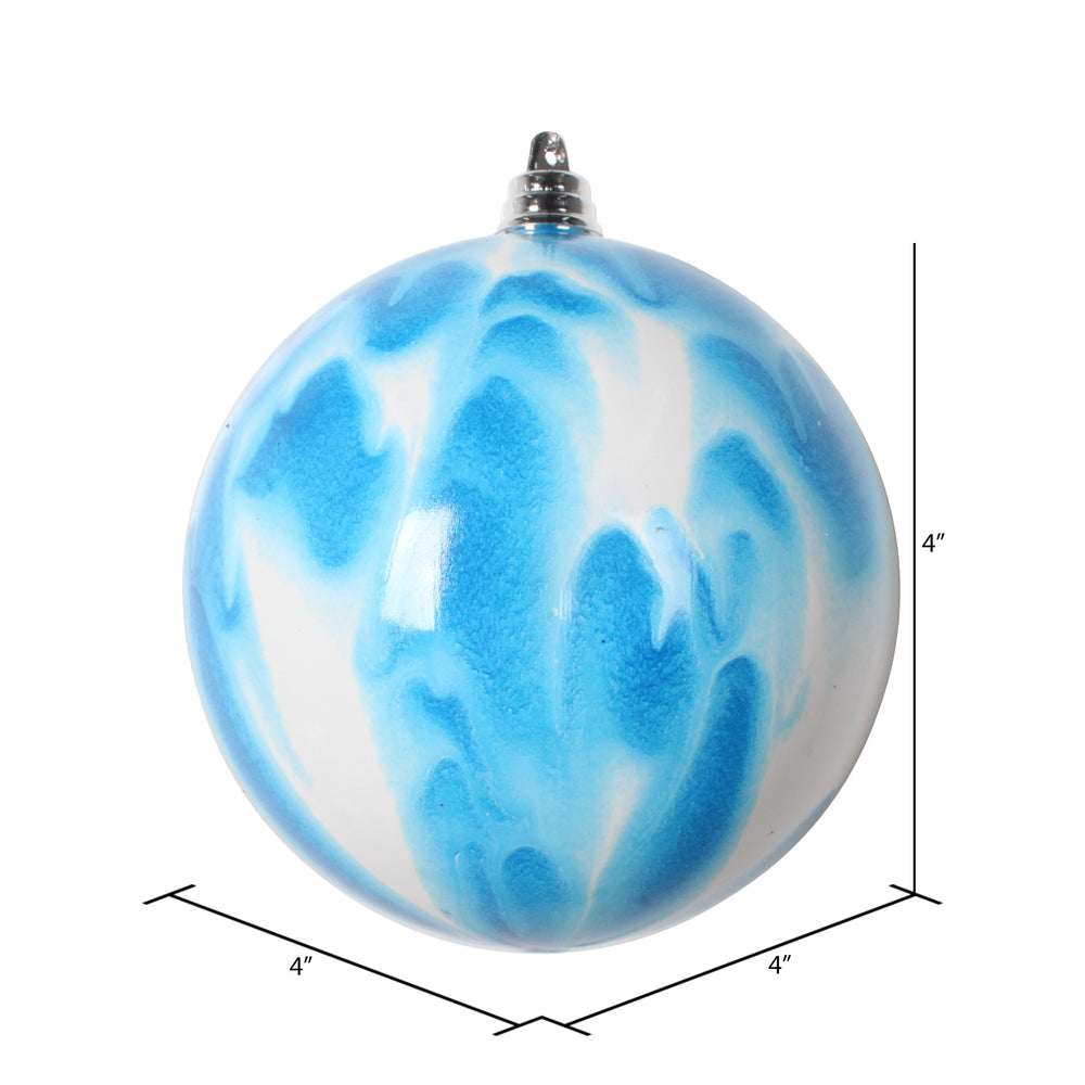 Vickerman 4" Blue and White Marble Ball Ornament 4 per Bag