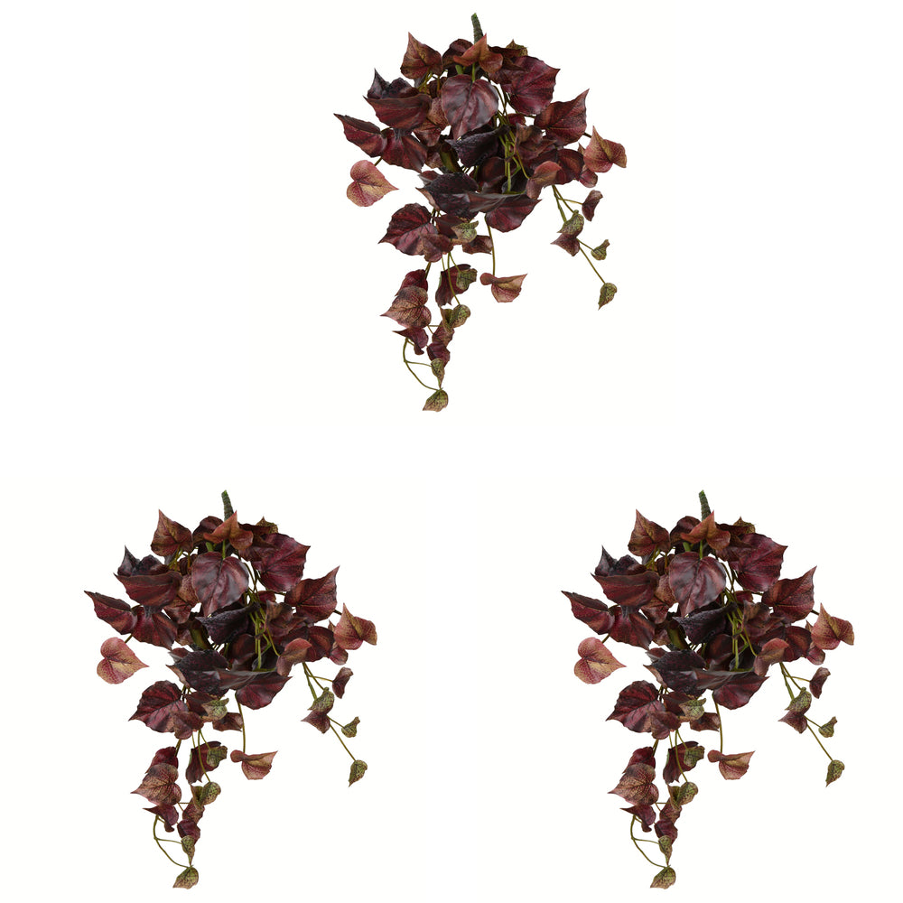 Vickerman 18" Artificial Burgundy Grape Leaf Hanging Bush Set of 3