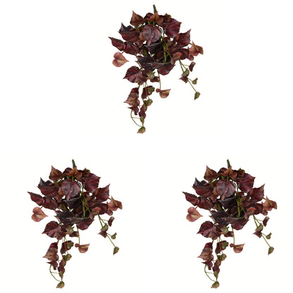 Vickerman 18" Artificial Burgundy Grape Leaf Hanging Bush Set of 3
