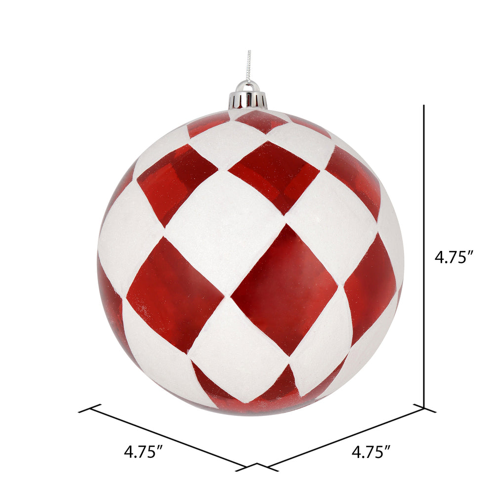 Vickerman 4.75" Red Ball with White Diamond Glitter Christmas Ornament 4 per Bag