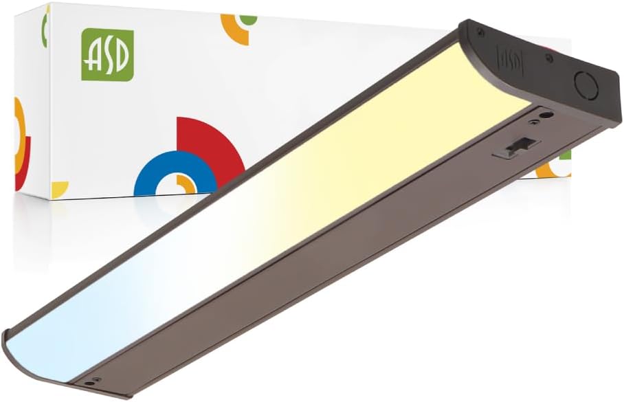 ASD Lighting LED Under Cabinet Bullnose 18" 8W 120V Dimmable CCT Selectable 3000/4000/5000K Hardwired, On/Off Switch, Oil Rubbed Bronze ETL Energy Star