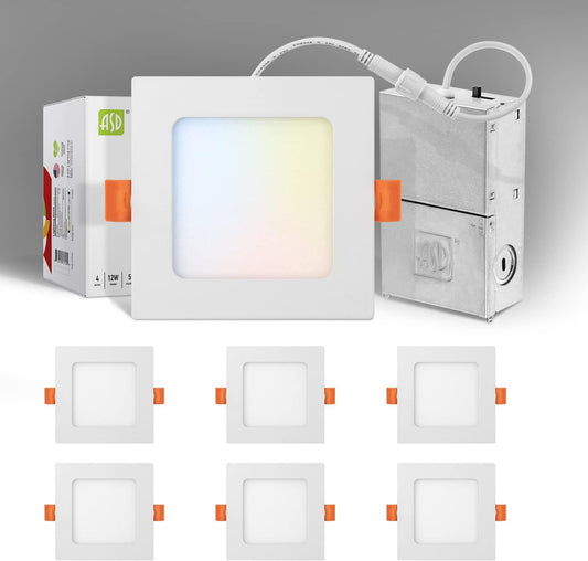 ASD Lighting LED Recessed Mini Panel Square 4inch 12W 120V Triac 2700/3000/3500/4000/5000K White UL Energy Star 6 pack